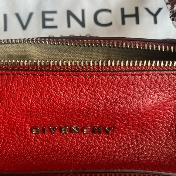 Givenchy Red Leather Mini Pandora Wristlet Pouch. - Picture 2 of 8
